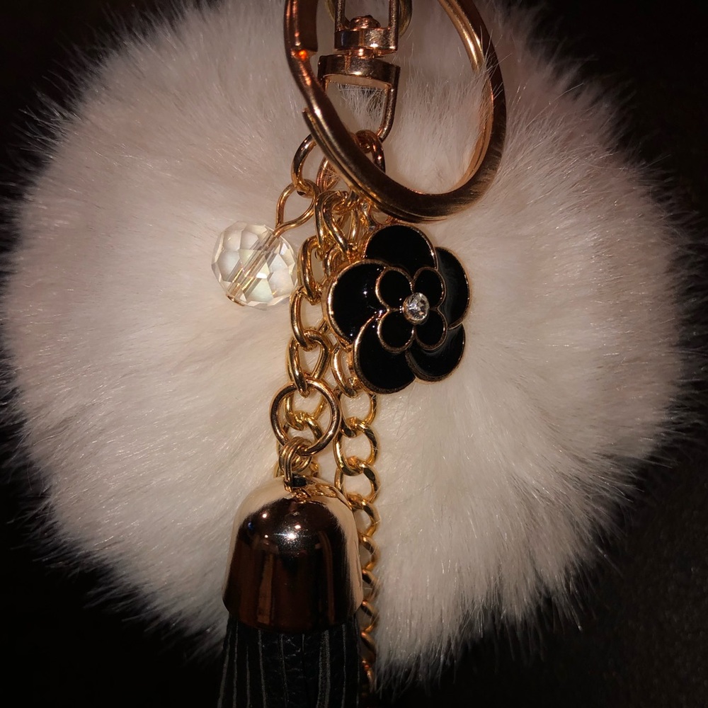 Fur pom pom keychain, Purse Charm, Bag Charm